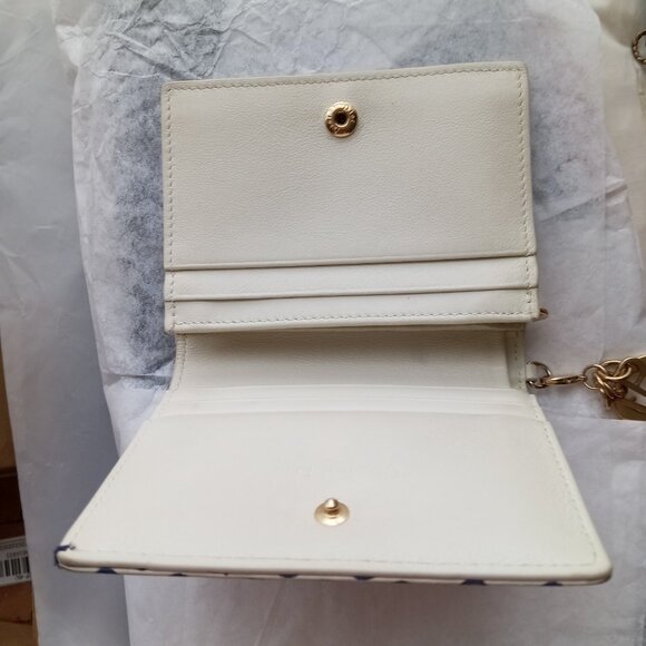 Christian Dior Cream & Blue Dot Leather Bi-Fold Small Wallet with letters charm - Picture 13 of 16